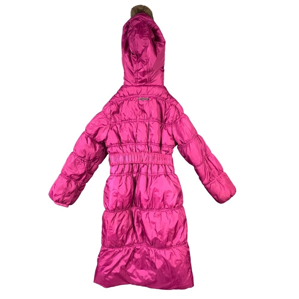 Baby Phat Puffer Coat Kids 14 Pink Faux Fur Hood Longline Quilted Winter Jacket - Picture 4 of 16